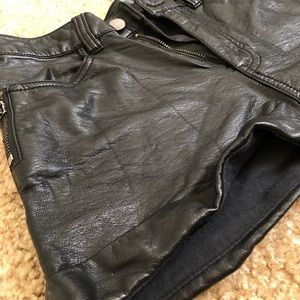 Imitation leather high rise shorts